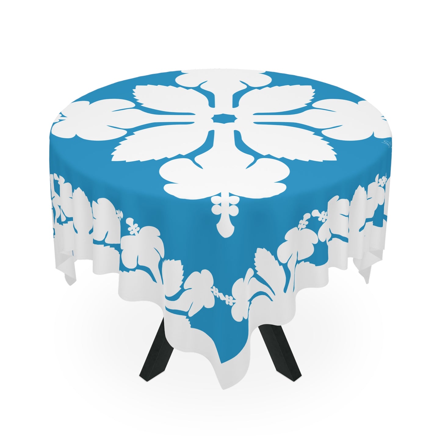 Square Tablecloth- Hawaiian Quilt Hibiscus Blue