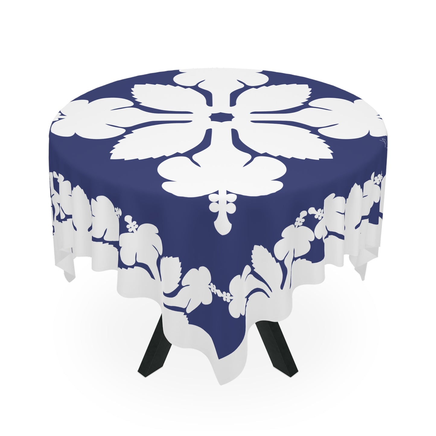 Square Tablecloth- Hawaiian Quilt Hibiscus Dark Blue