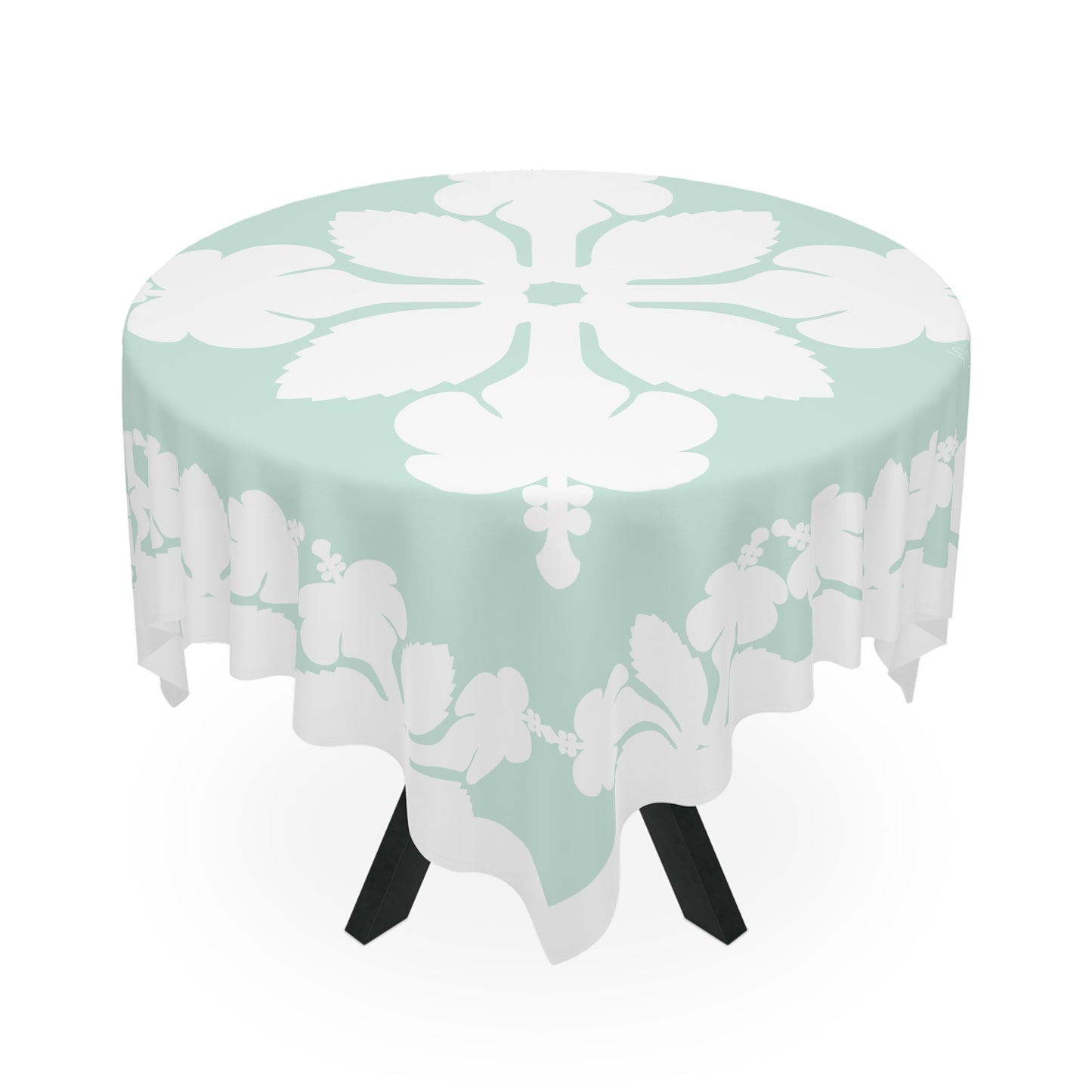 Square Tablecloth- Hawaiian Quilt Hibiscus Mint