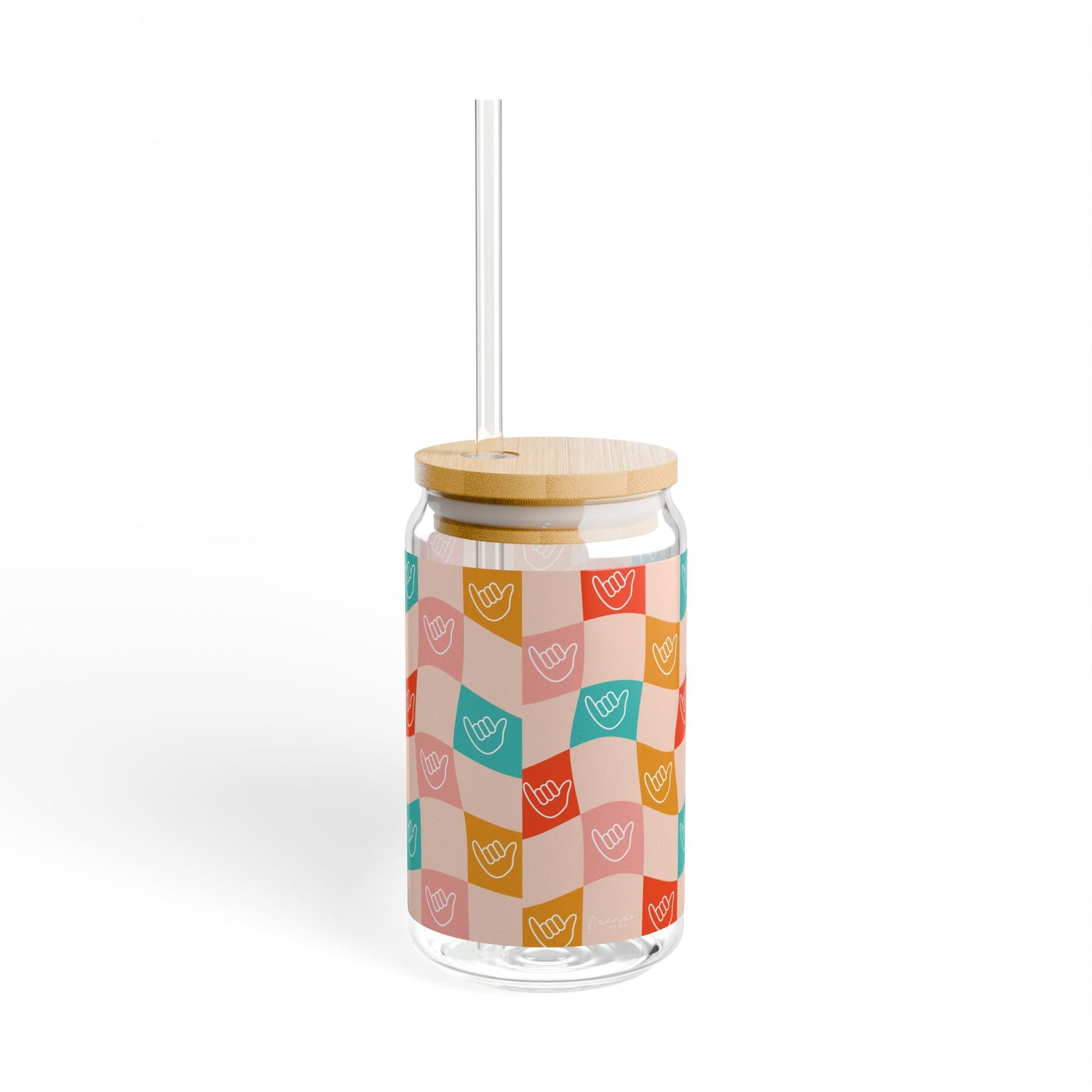 Glass Tumbler with Lid and Straw, 16oz- Checkered Shakas