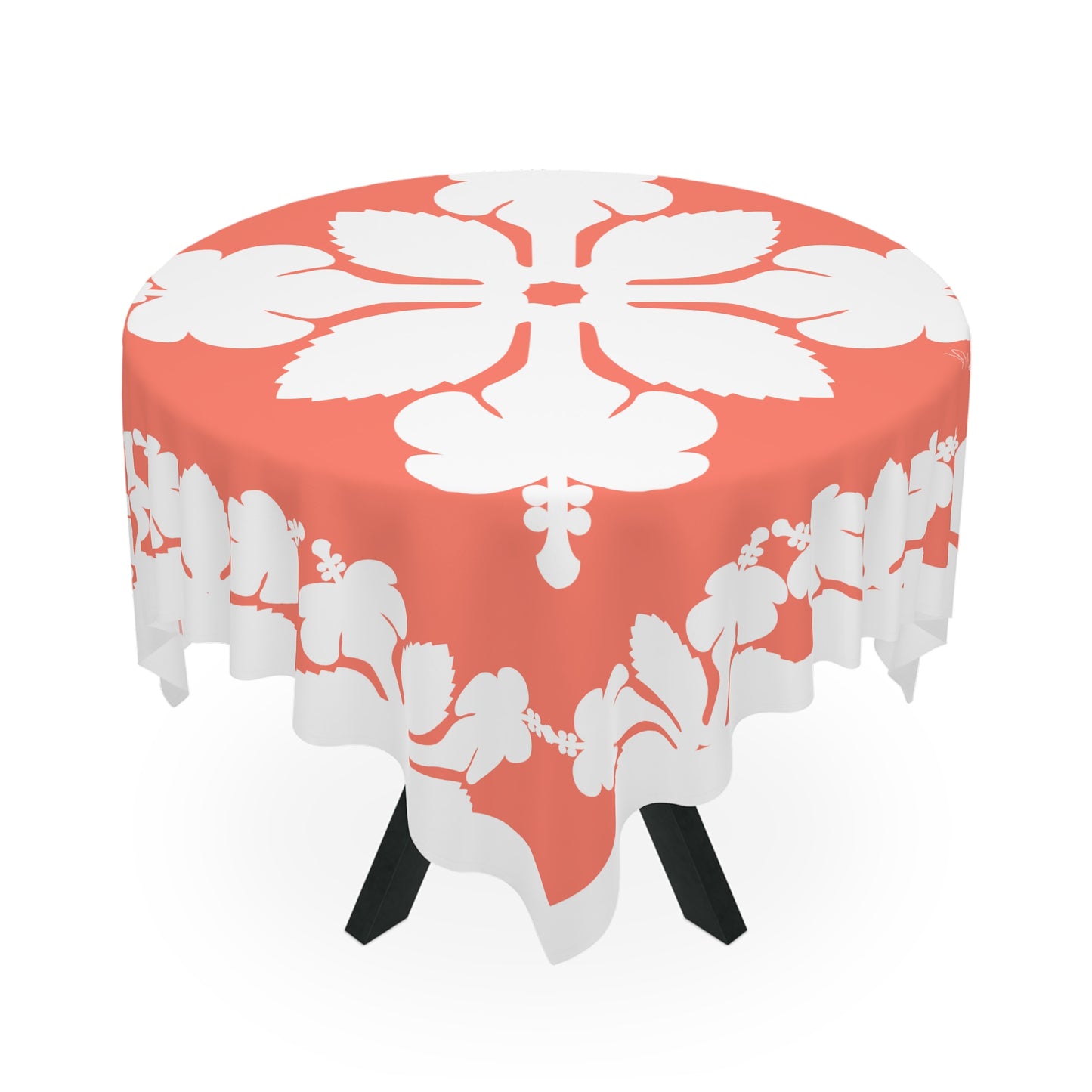 Square Tablecloth- Hawaiian Quilt Hibiscus Orange