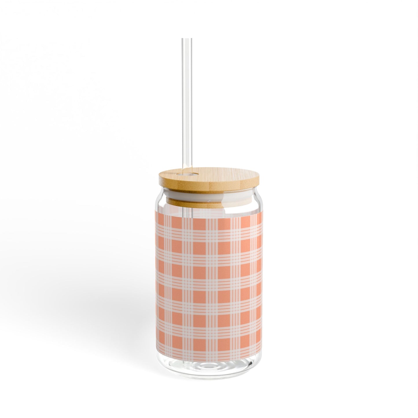 Glass Tumbler with Lid and Straw, 16oz- Orange Palaka