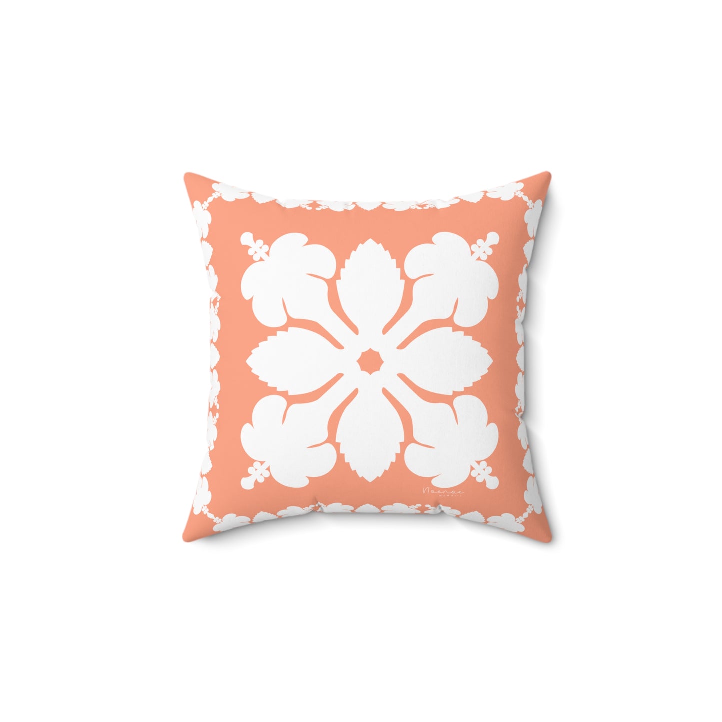 Hawaiian Quilt Hibiscus Palaka Double Sided Pillow- Orange