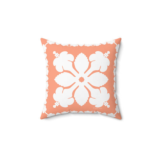 Hawaiian Quilt Hibiscus Palaka Double Sided Pillow- Orange