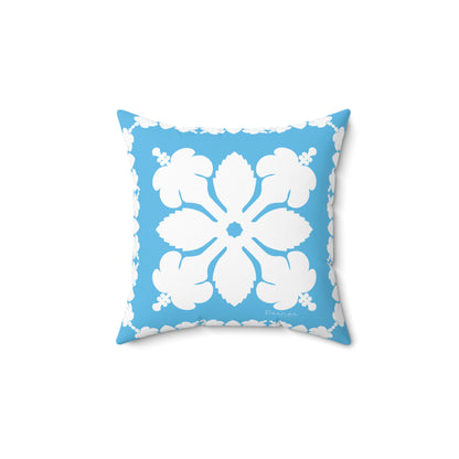 Hawaiian Quilt Hibiscus Palaka Double Sided Pillow- Bright Blue