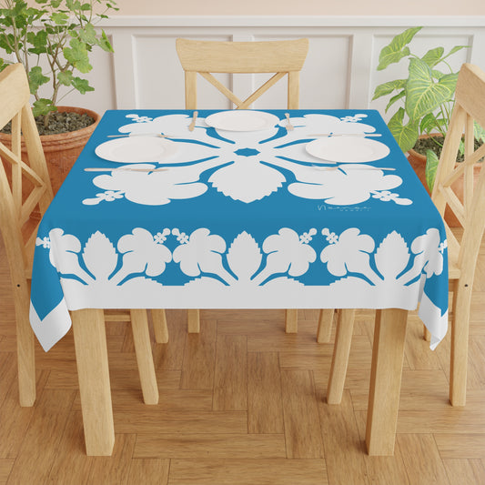 Square Tablecloth- Hawaiian Quilt Hibiscus Blue