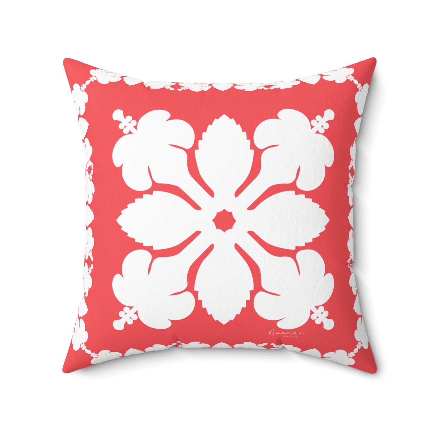 Hawaiian Quilt Hibiscus Palaka Double Sided Pillow- Magenta
