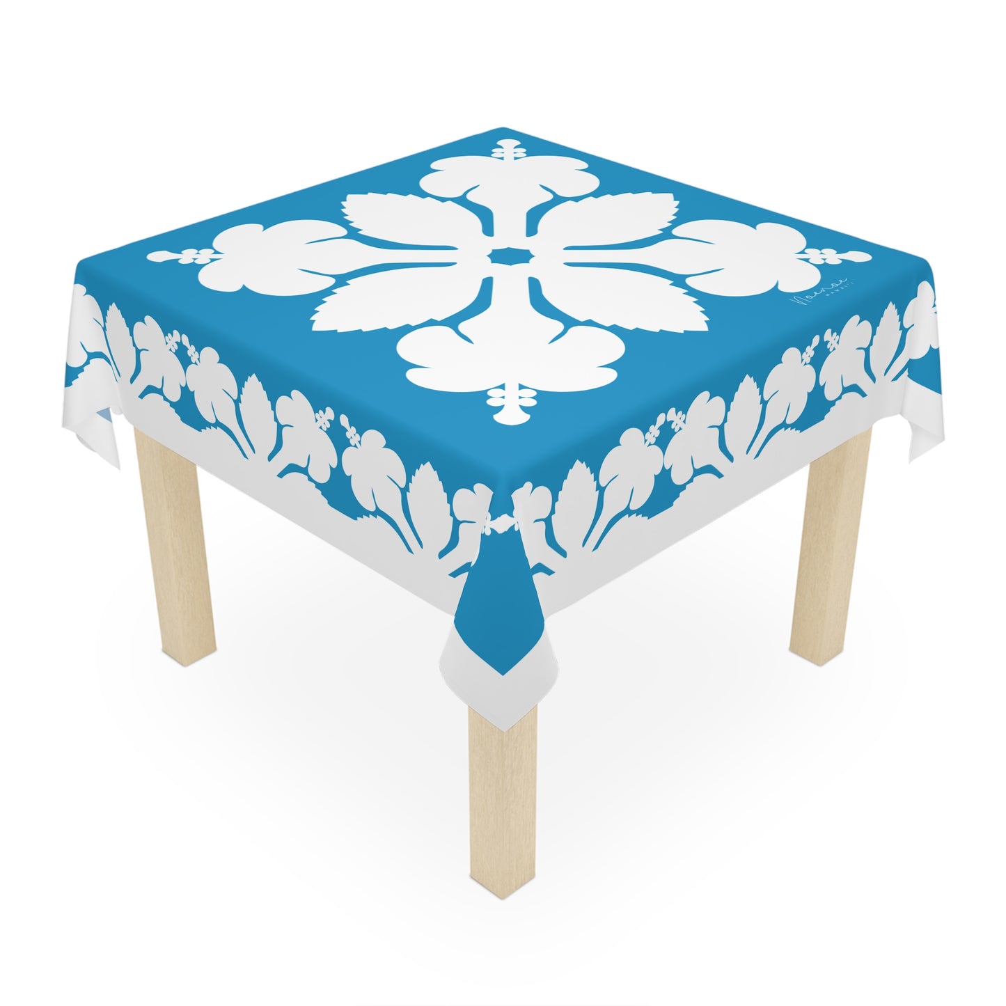 Square Tablecloth- Hawaiian Quilt Hibiscus Blue