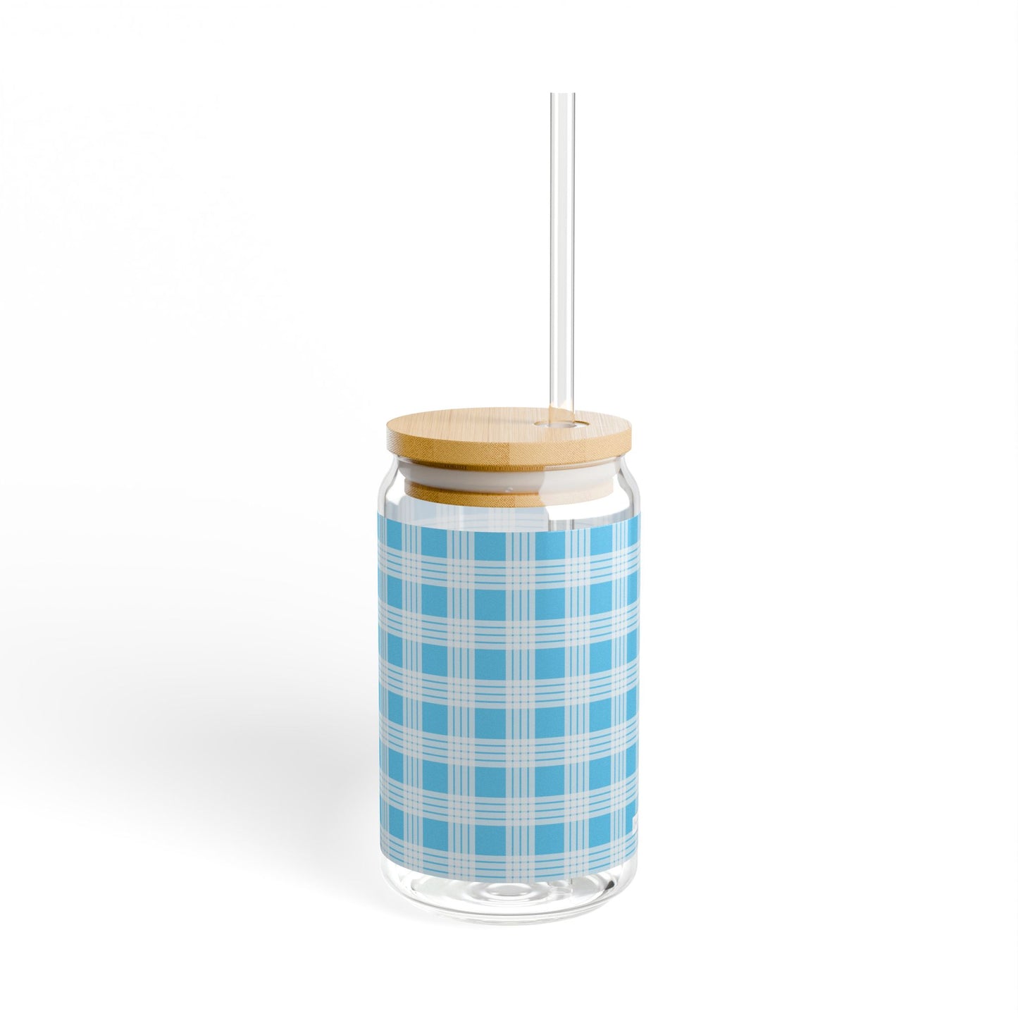 Glass Tumbler with Lid and Straw, 16oz- Blue Palaka