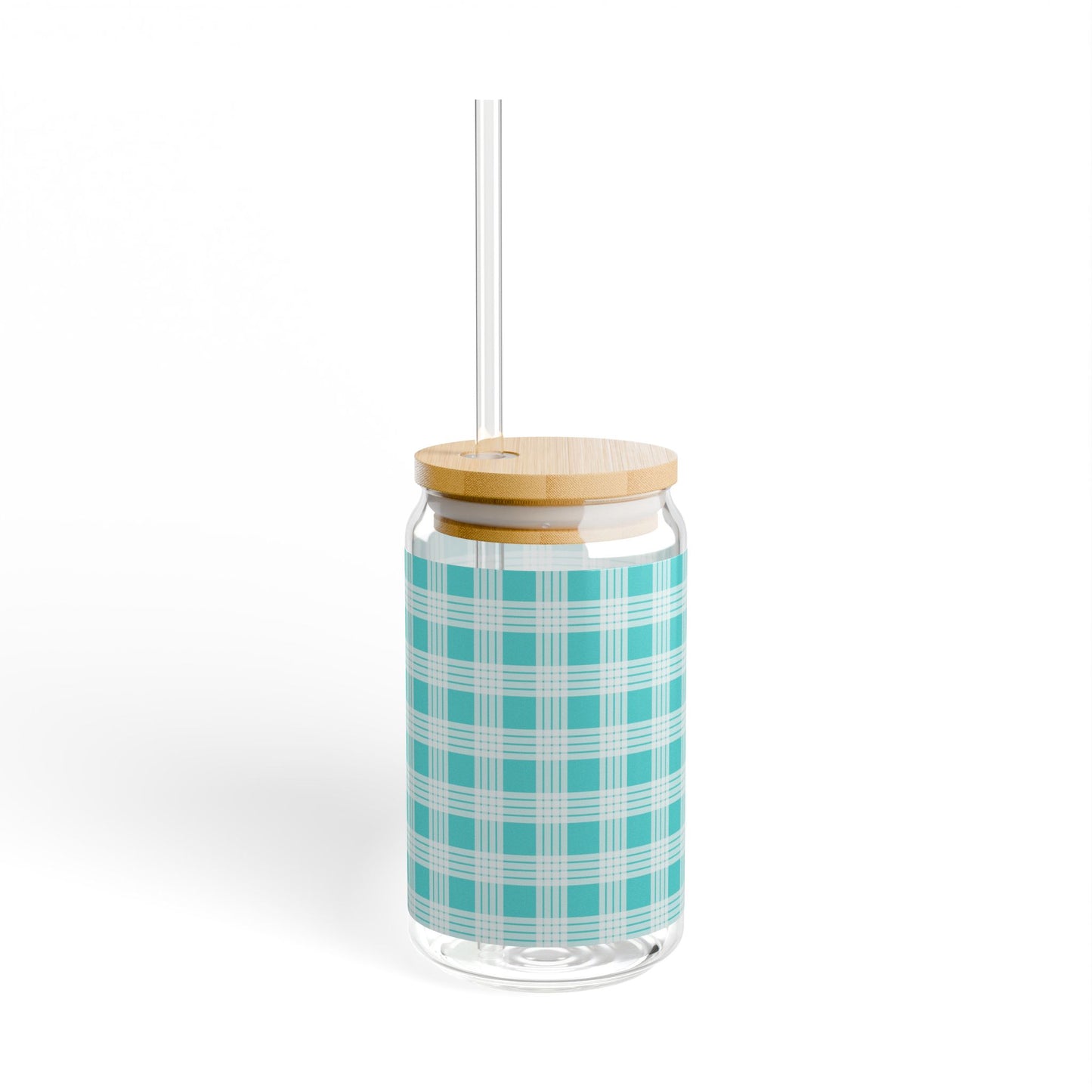 Glass Tumbler with Lid and Straw, 16oz- Teal Palaka