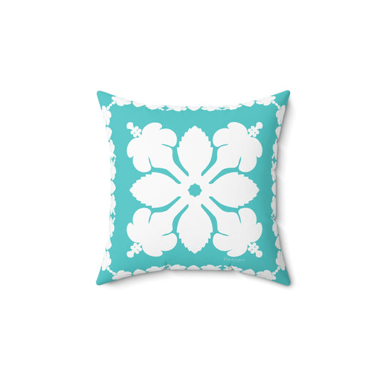 Hawaiian Quilt Hibiscus Palaka Double Sided Pillow- Teal