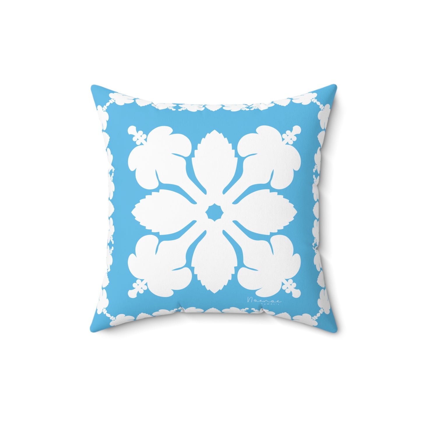Hawaiian Quilt Hibiscus Palaka Double Sided Pillow- Bright Blue