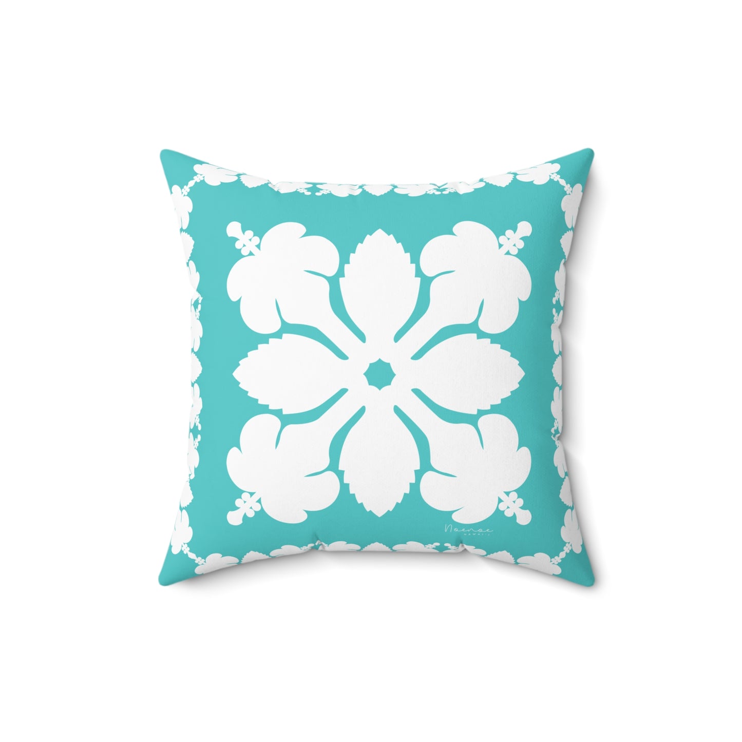 Hawaiian Quilt Hibiscus Palaka Double Sided Pillow- Teal