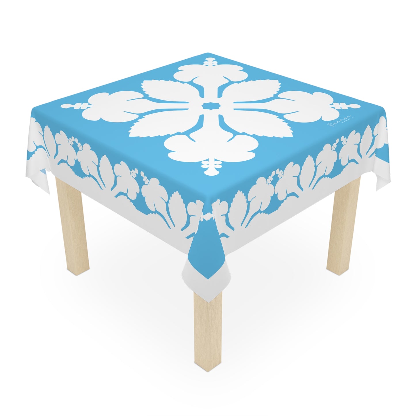 Square Tablecloth- Hawaiian Quilt Hibiscus Bright Blue