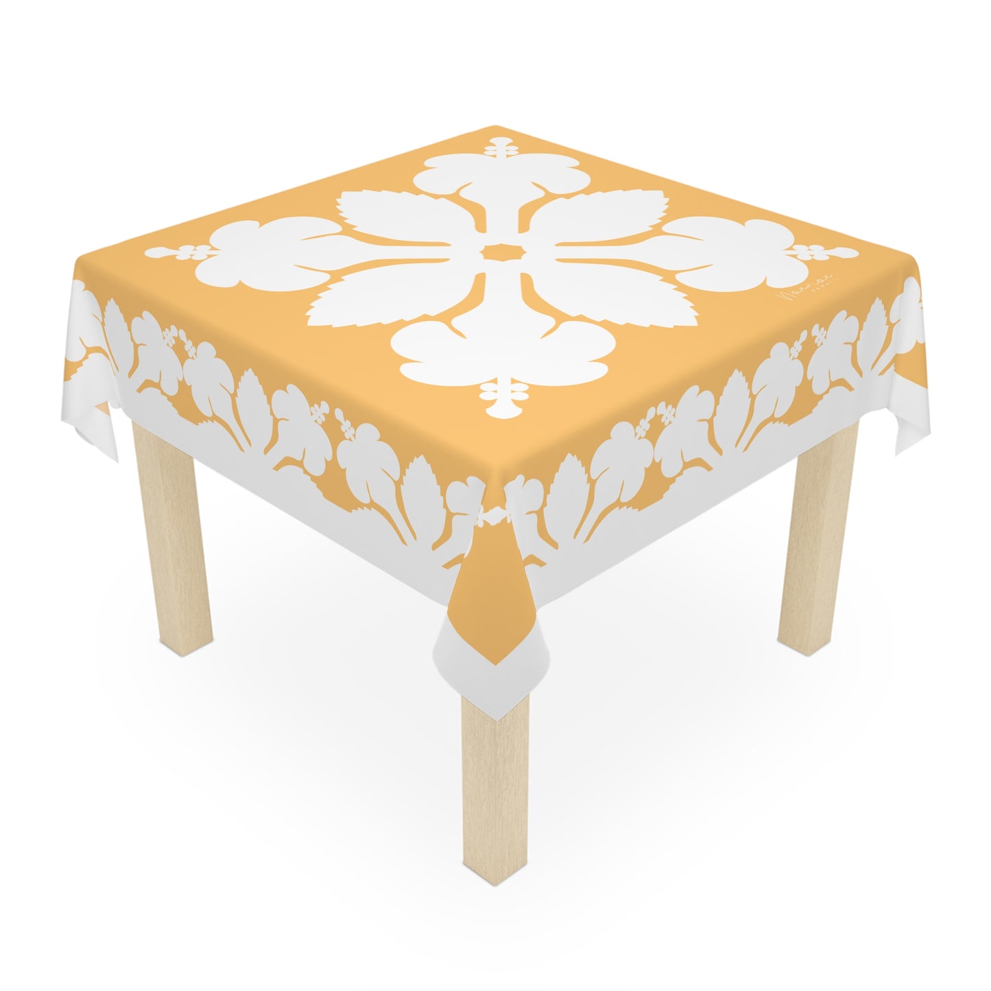 Square Tablecloth- Hawaiian Quilt Hibiscus Yellow