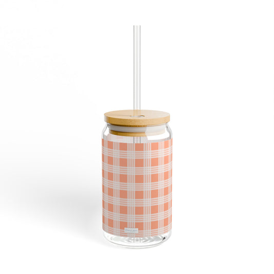 Glass Tumbler with Lid and Straw, 16oz- Orange Palaka