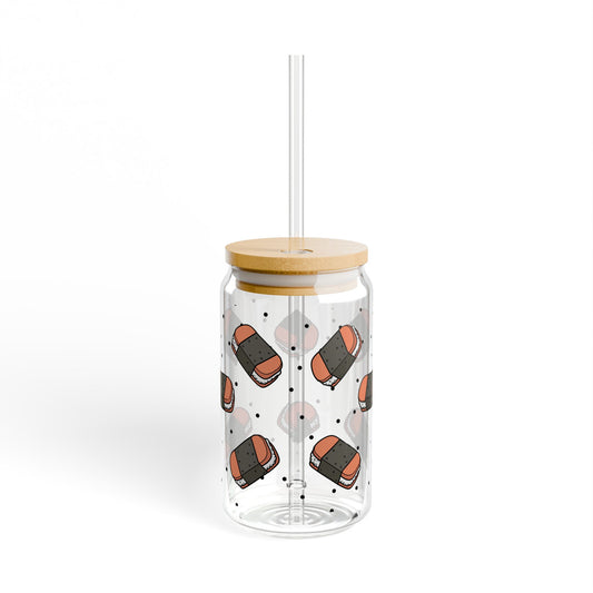 Glass Tumbler with Lid and Straw, 16oz- Musubis