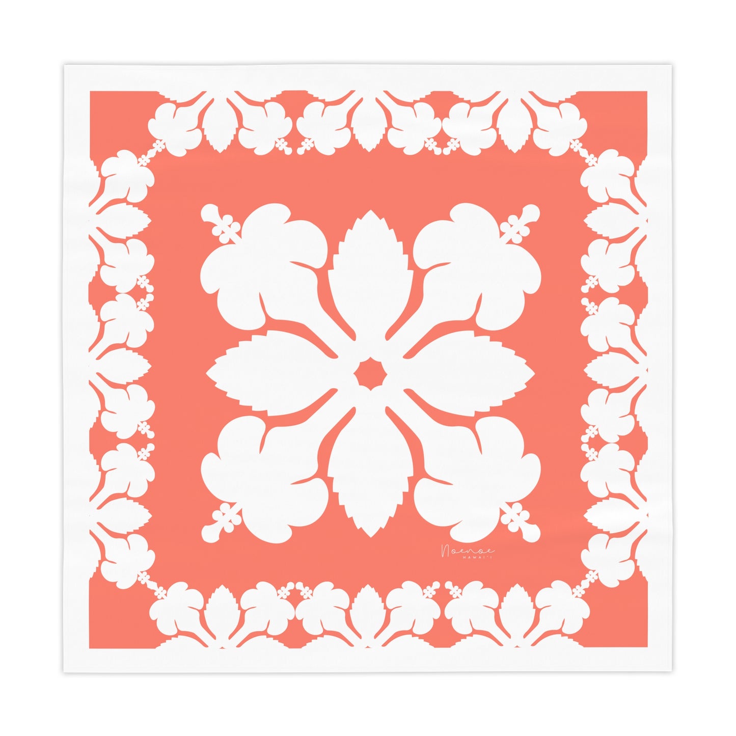 Square Tablecloth- Hawaiian Quilt Hibiscus Orange