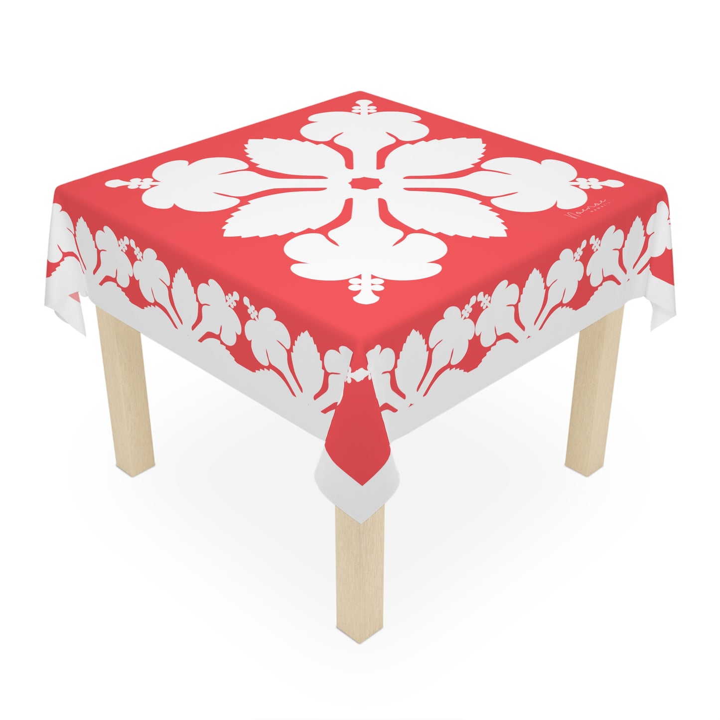 Square Tablecloth-  Hawaiian Quilt Hibiscus Magenta