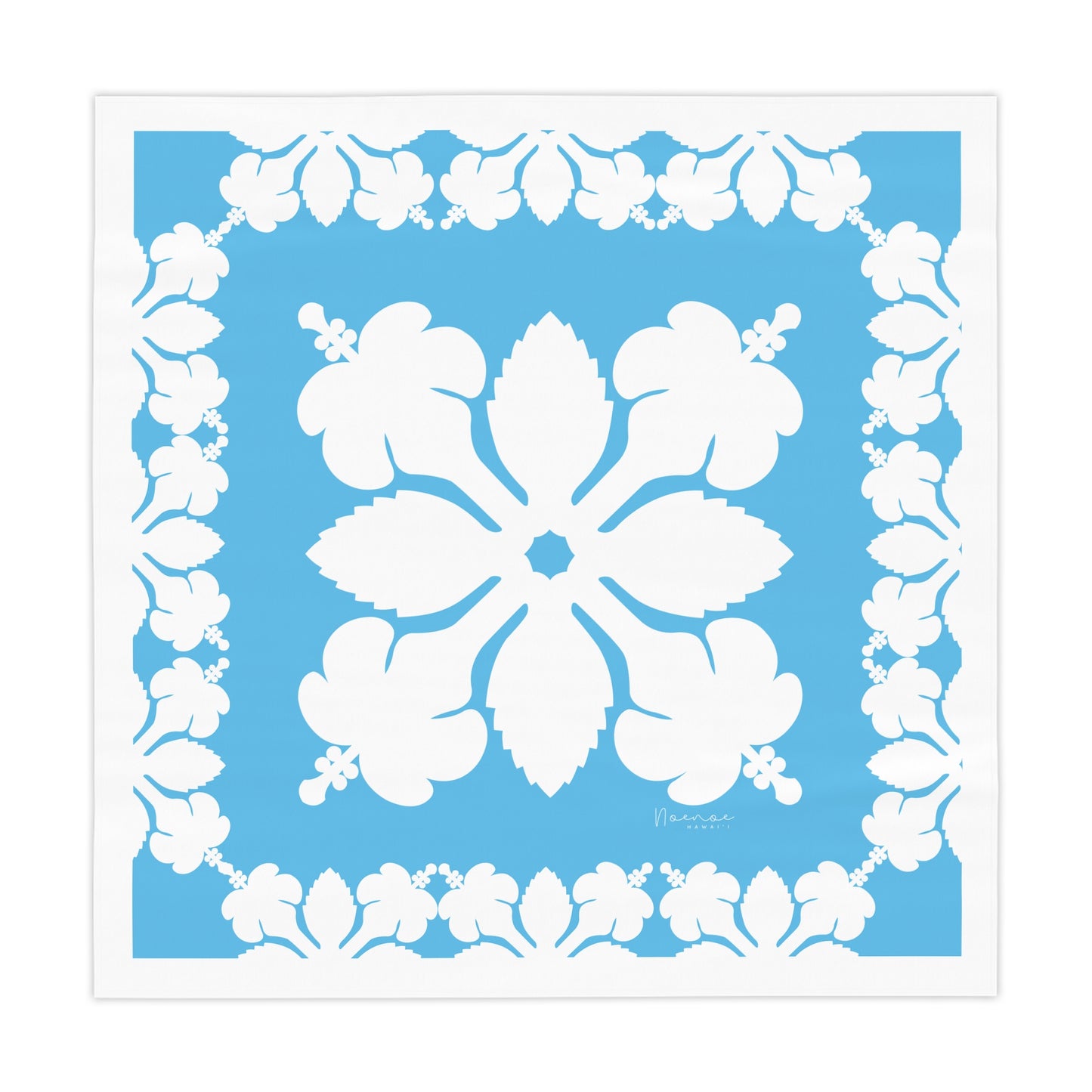 Square Tablecloth- Hawaiian Quilt Hibiscus Bright Blue