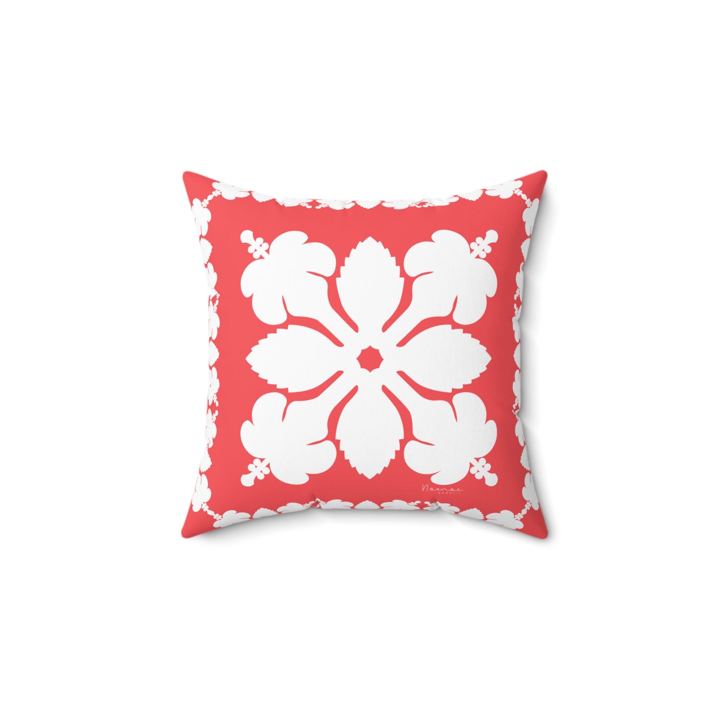 Hawaiian Quilt Hibiscus Palaka Double Sided Pillow- Magenta