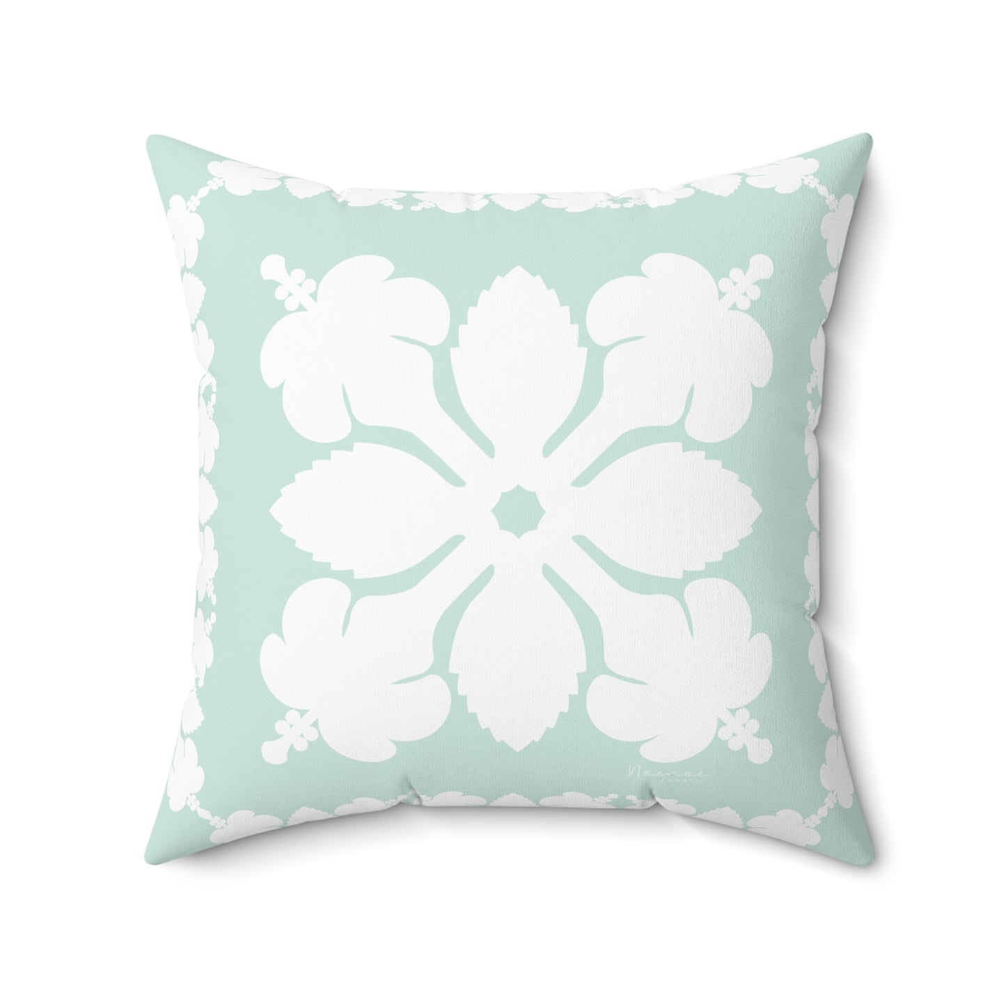 Hawaiian Quilt Hibiscus Palaka Double Sided Pillow- Mint