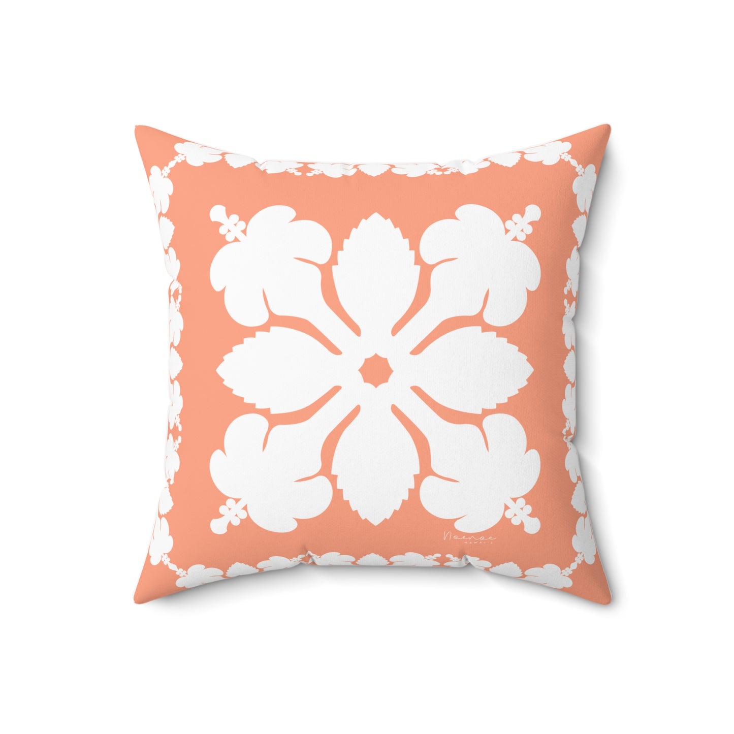 Hawaiian Quilt Hibiscus Palaka Double Sided Pillow- Orange
