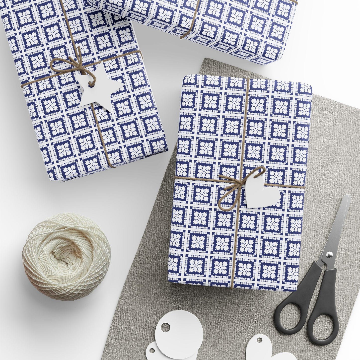 Wrapping Paper- Hawaiian Quilt- Navy