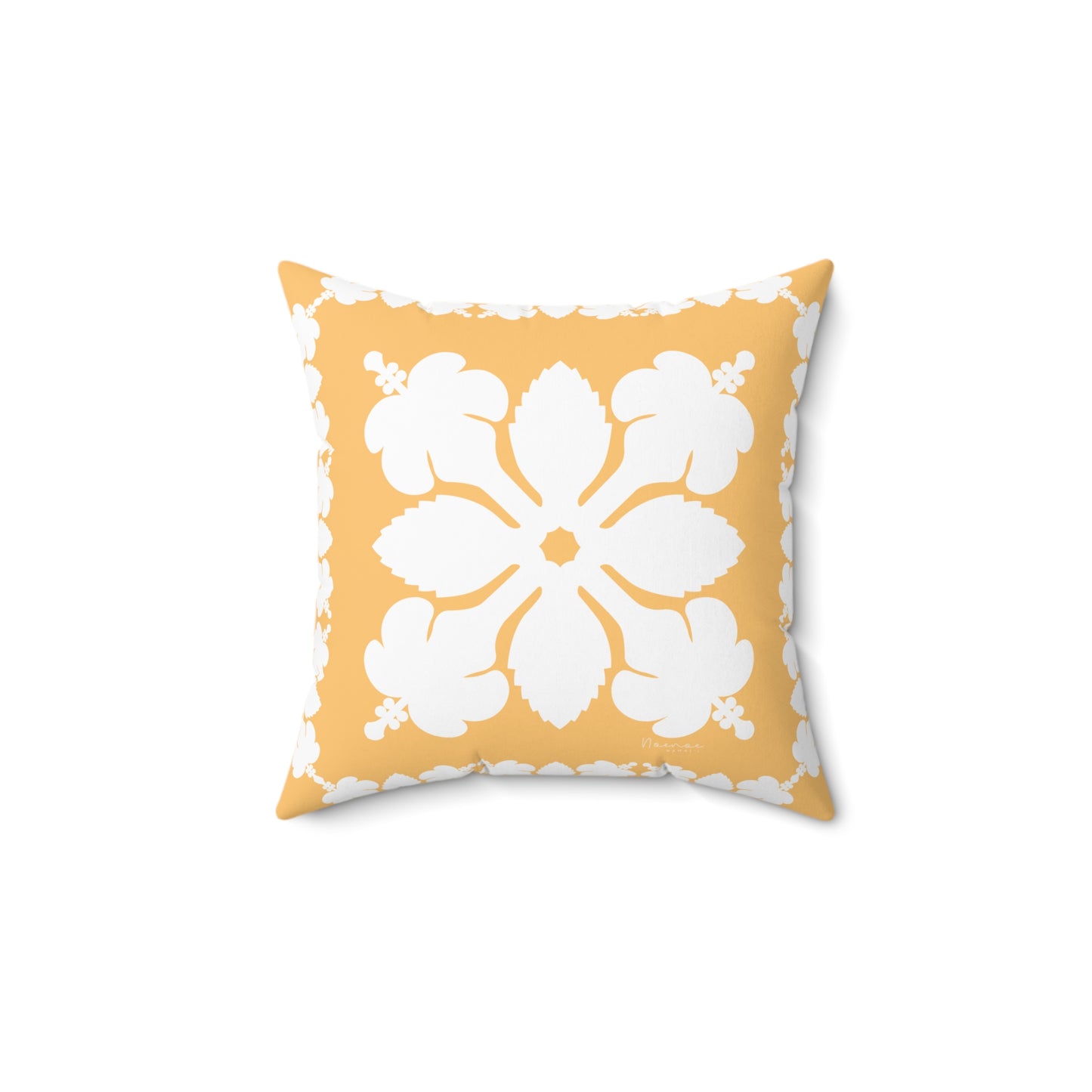 Hawaiian Quilt Hibiscus Palaka Double Sided Pillow- Yellow