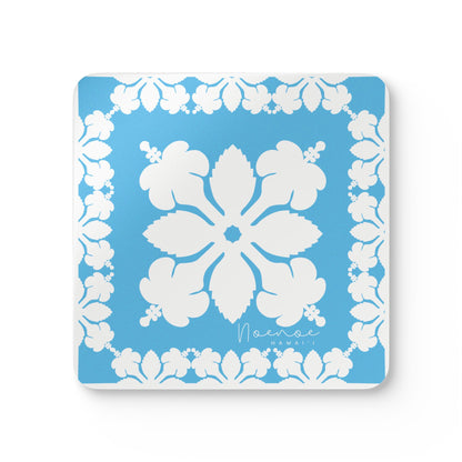 Corkwood Coaster Set, Hawaiian Quilt Hibiscus- Bright Blue