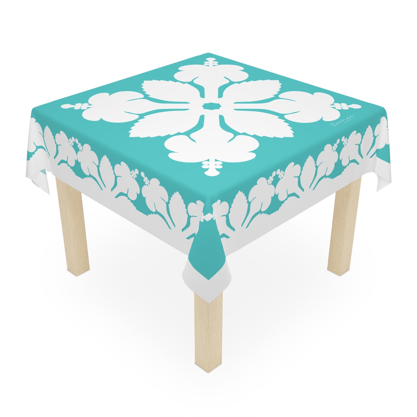 Square Tablecloth- Hawaiian Quilt Hibiscus Teal