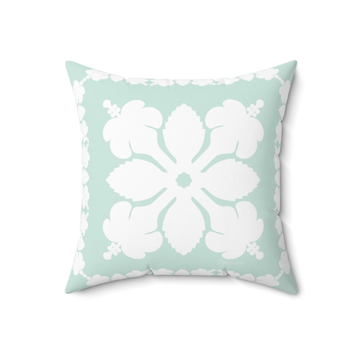 Hawaiian Quilt Hibiscus Palaka Double Sided Pillow- Mint