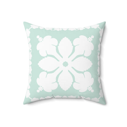 Hawaiian Quilt Hibiscus Palaka Double Sided Pillow- Mint