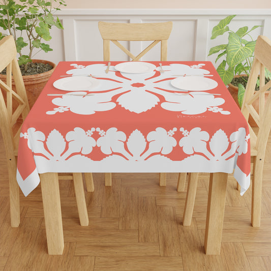 Square Tablecloth- Hawaiian Quilt Hibiscus Orange
