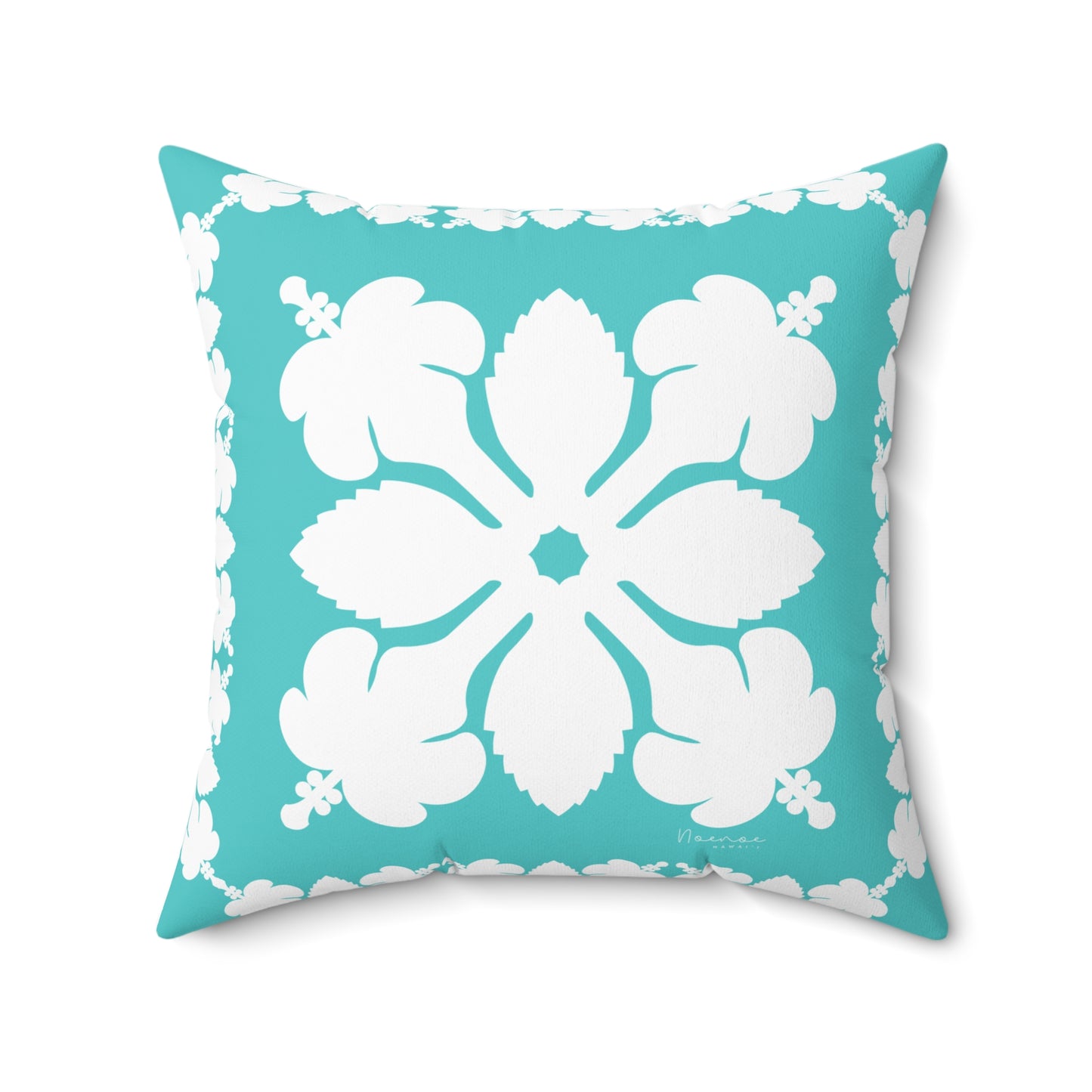Hawaiian Quilt Hibiscus Palaka Double Sided Pillow- Teal