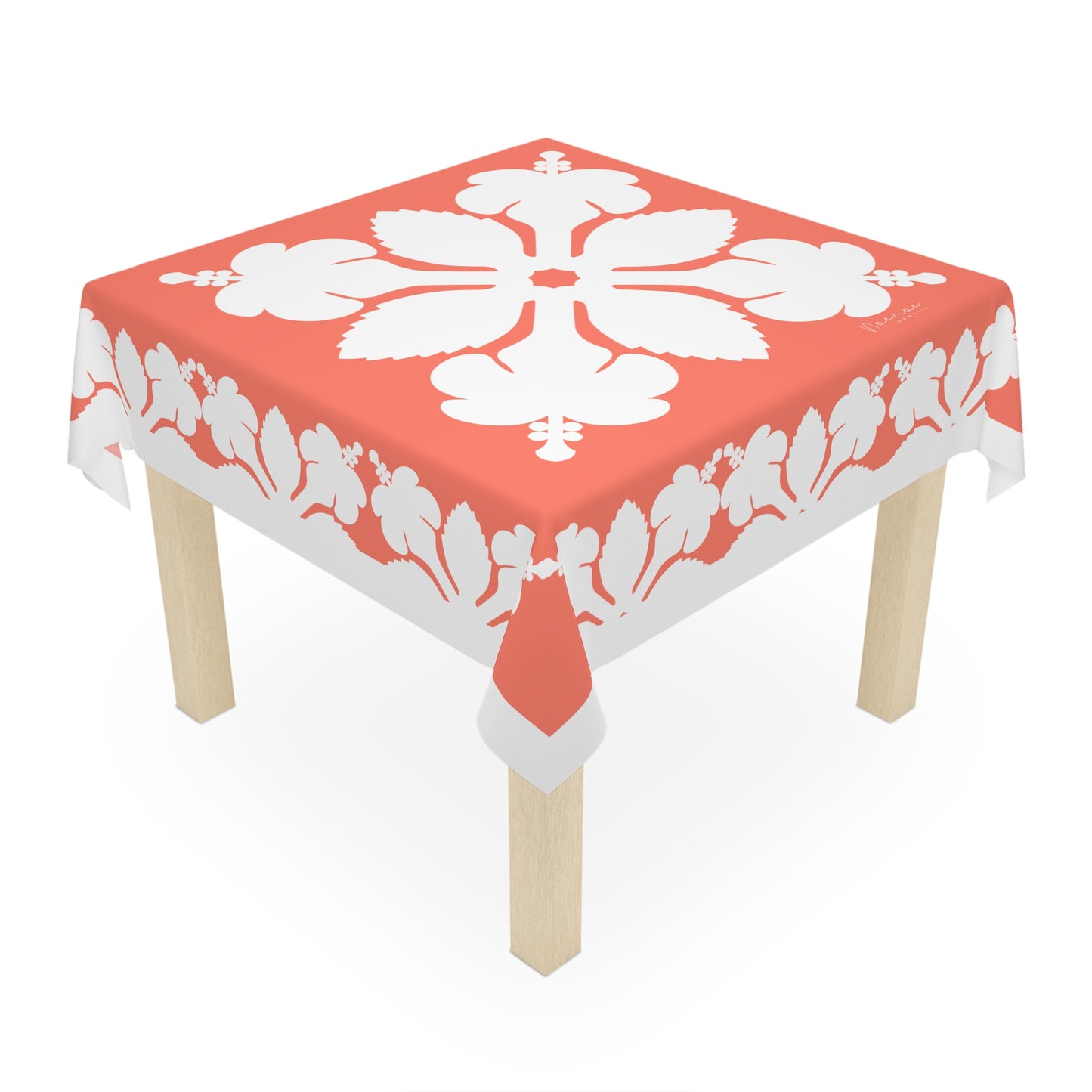 Square Tablecloth- Hawaiian Quilt Hibiscus Orange