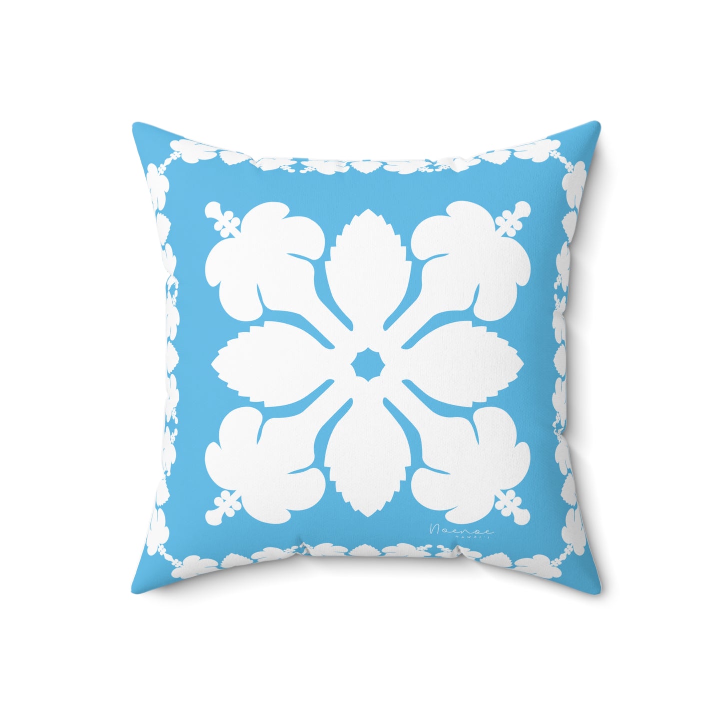 Hawaiian Quilt Hibiscus Palaka Double Sided Pillow- Bright Blue