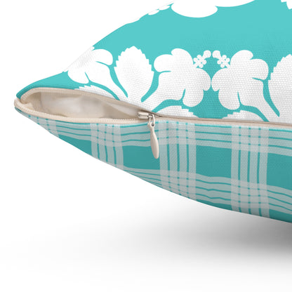 Hawaiian Quilt Hibiscus Palaka Double Sided Pillow- Teal