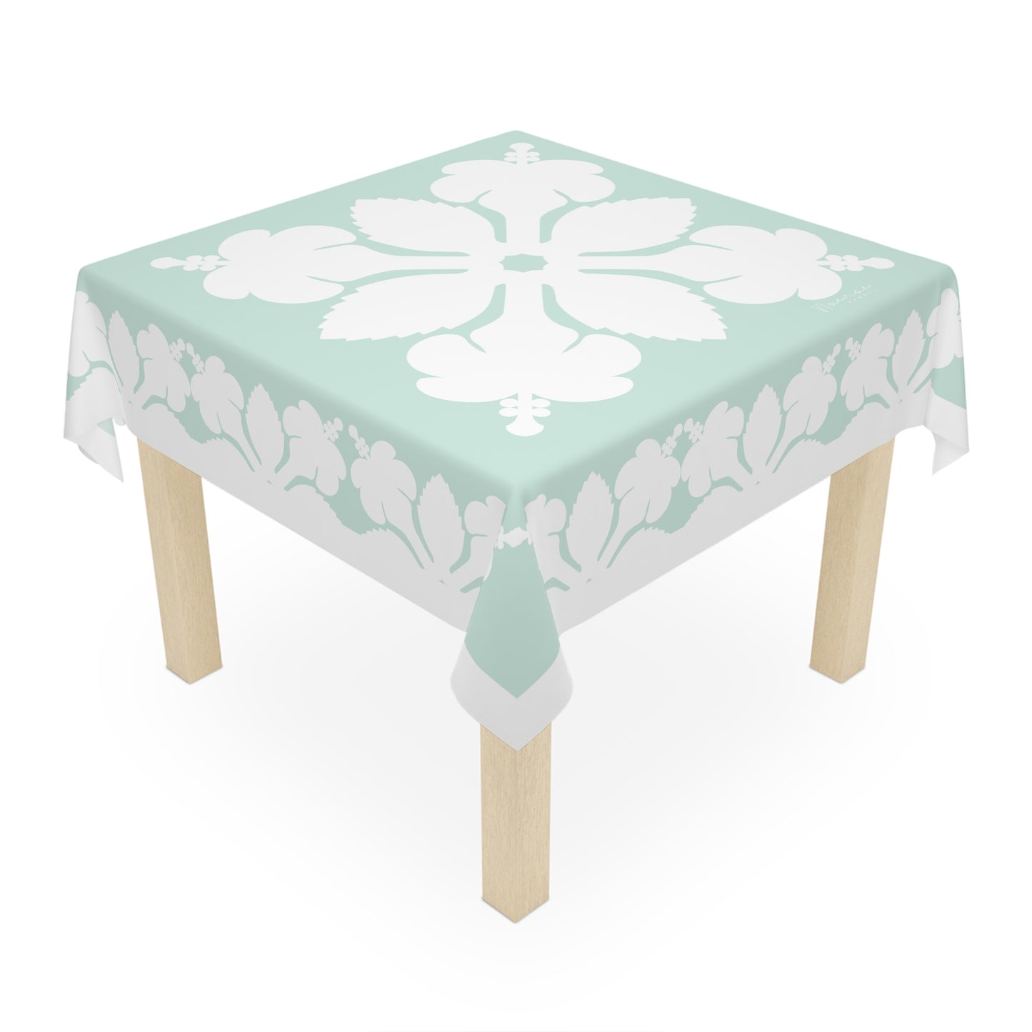 Square Tablecloth- Hawaiian Quilt Hibiscus Mint