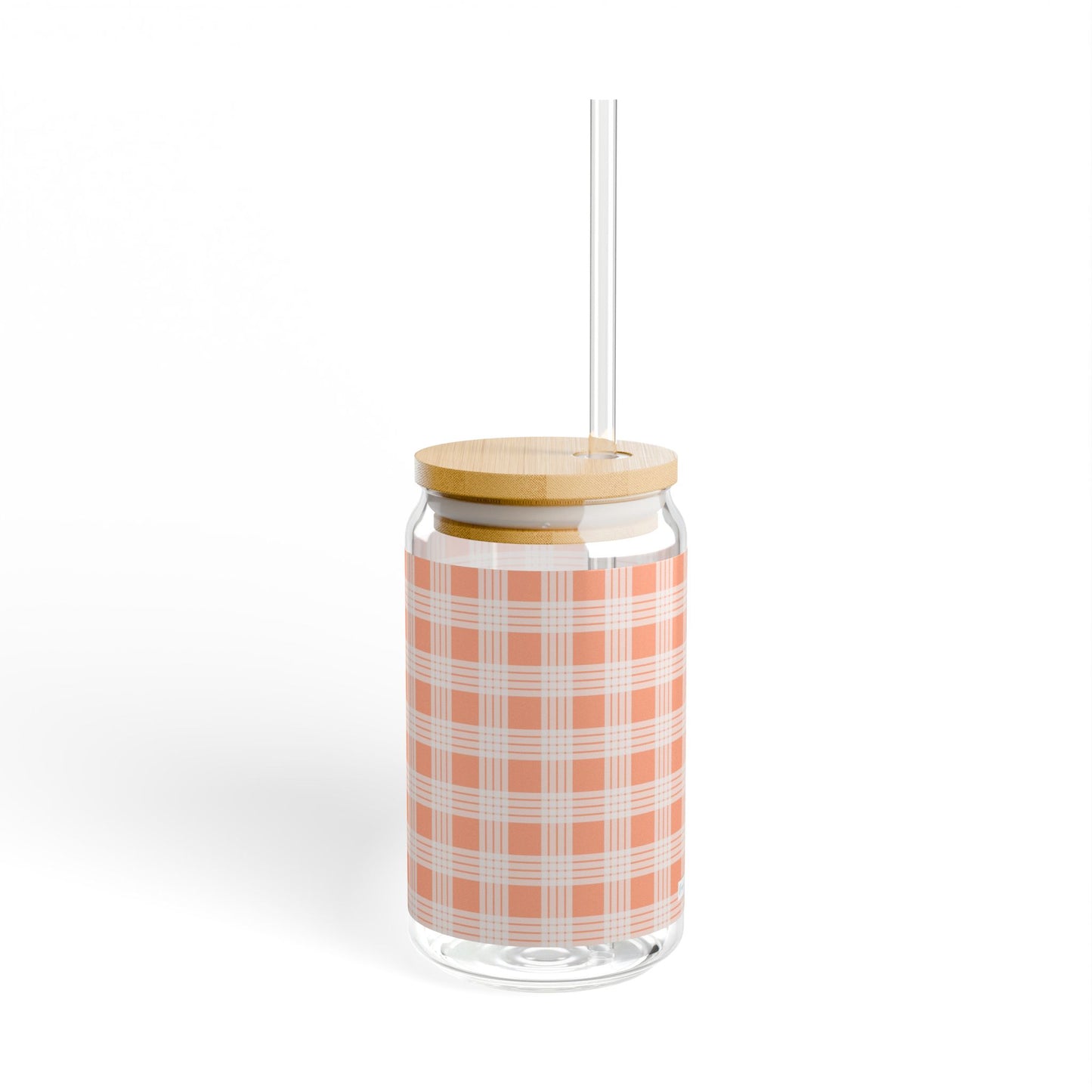 Glass Tumbler with Lid and Straw, 16oz- Orange Palaka