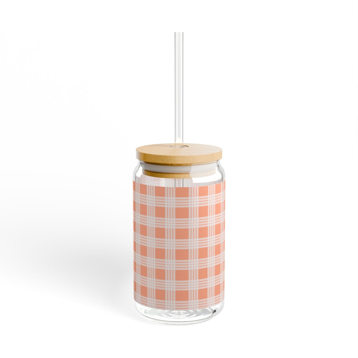 Glass Tumbler with Lid and Straw, 16oz- Orange Palaka