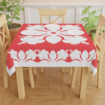 Square Tablecloth-  Hawaiian Quilt Hibiscus Magenta