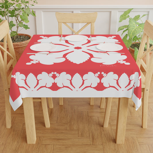 Square Tablecloth-  Hawaiian Quilt Hibiscus Magenta