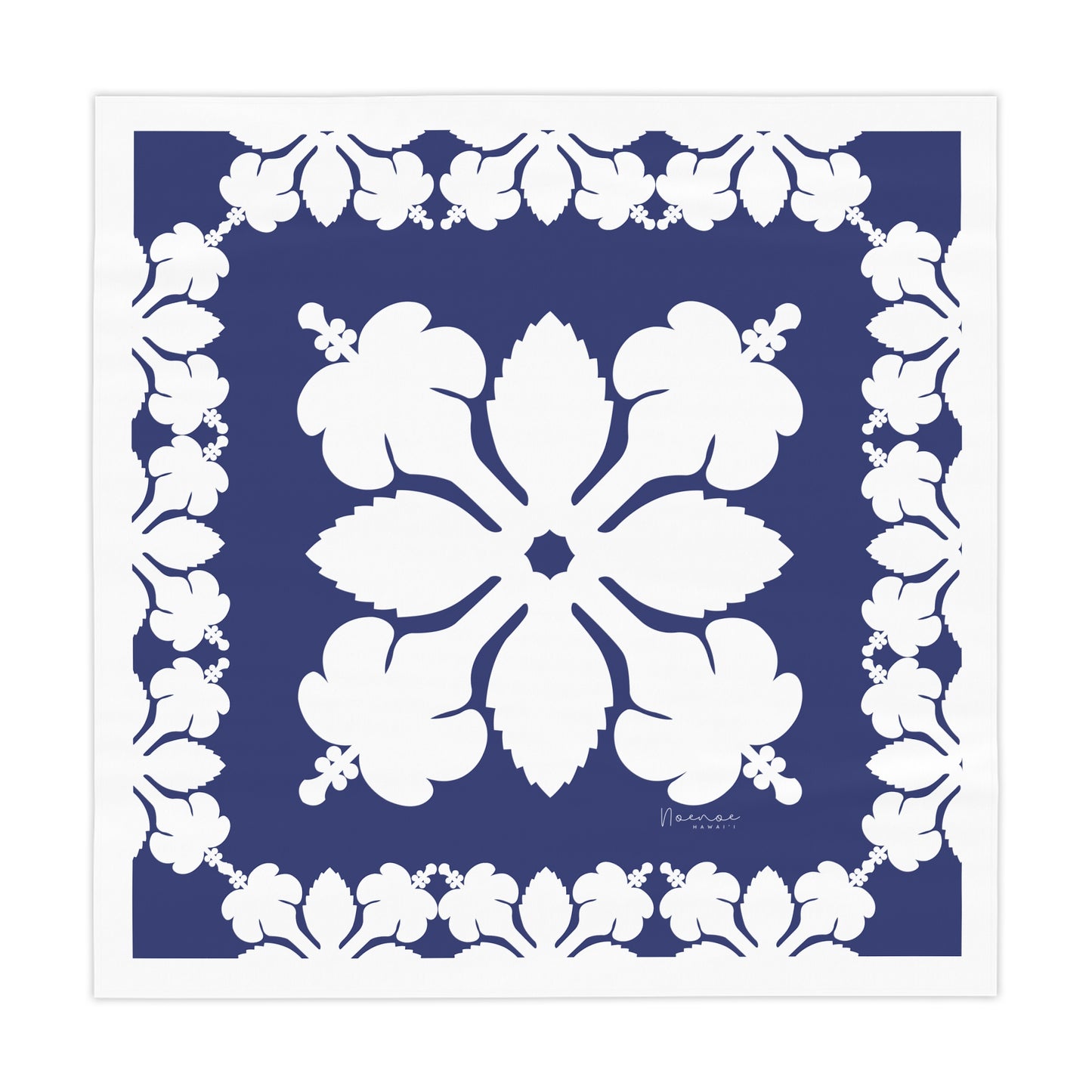 Square Tablecloth- Hawaiian Quilt Hibiscus Dark Blue