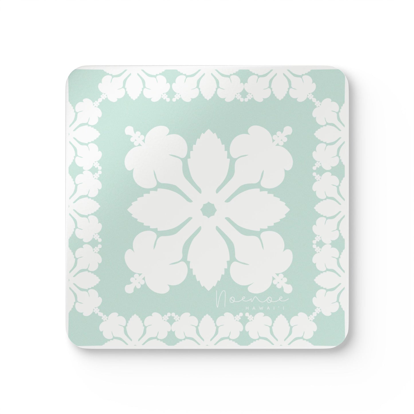 Corkwood Coaster Set, Hawaiian Quilt Hibiscus- Mint