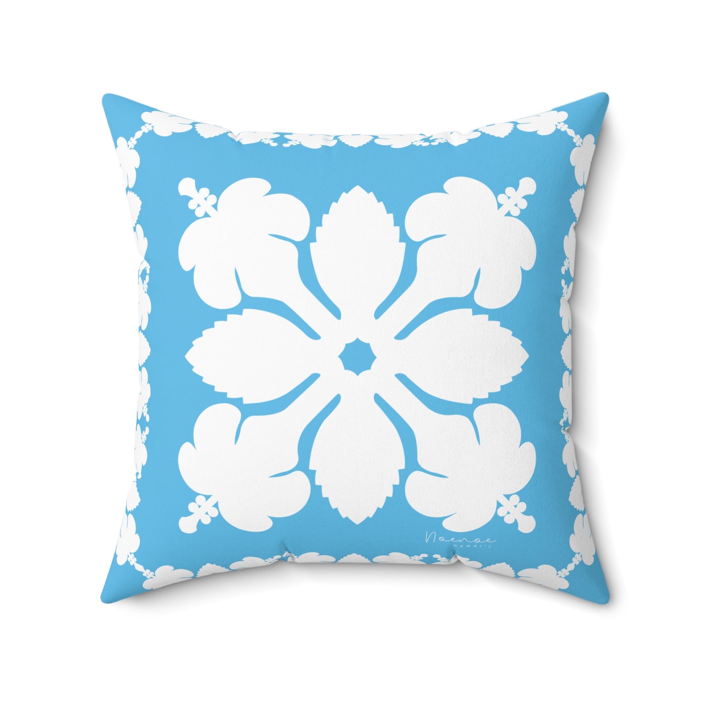 Hawaiian Quilt Hibiscus Palaka Double Sided Pillow- Bright Blue