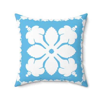 Hawaiian Quilt Hibiscus Palaka Double Sided Pillow- Bright Blue