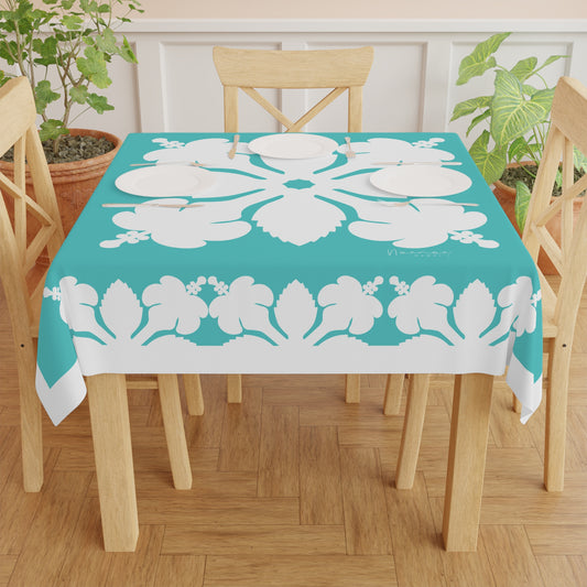 Square Tablecloth- Hawaiian Quilt Hibiscus Teal