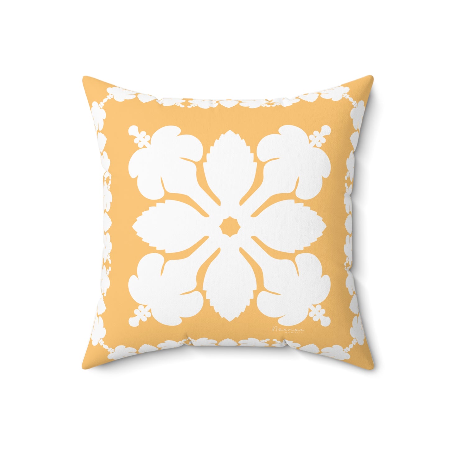 Hawaiian Quilt Hibiscus Palaka Double Sided Pillow- Yellow
