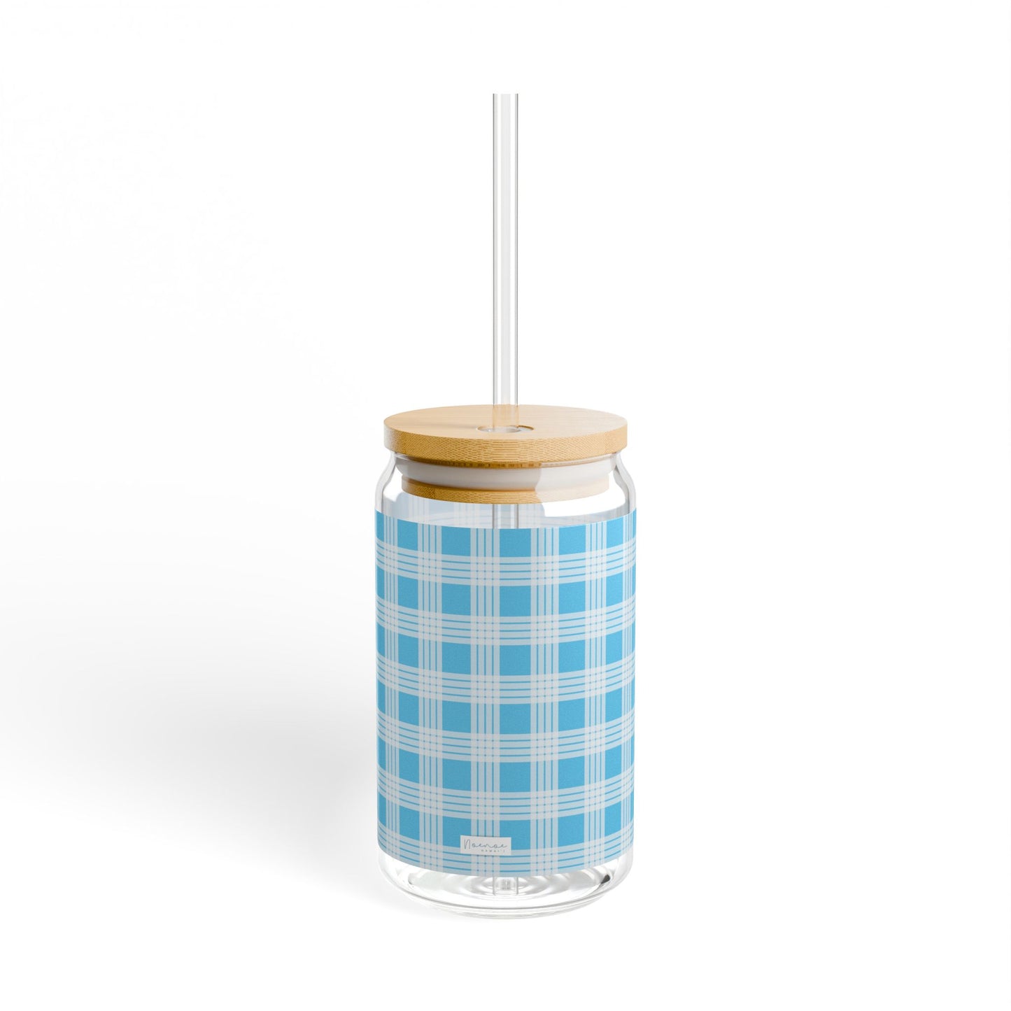 Glass Tumbler with Lid and Straw, 16oz- Blue Palaka